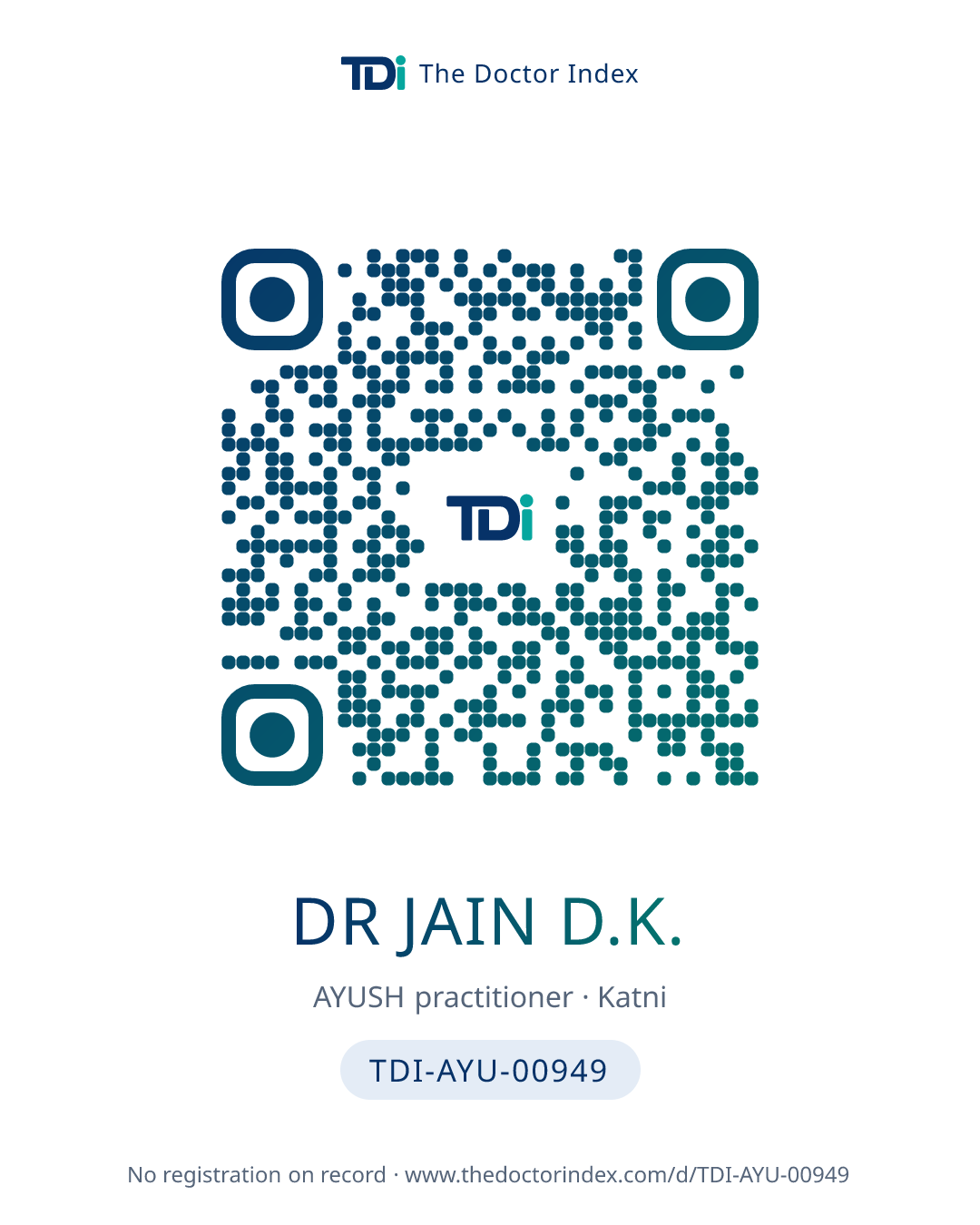 QR card for Dr Jain D.K., TDI-AYU-00949