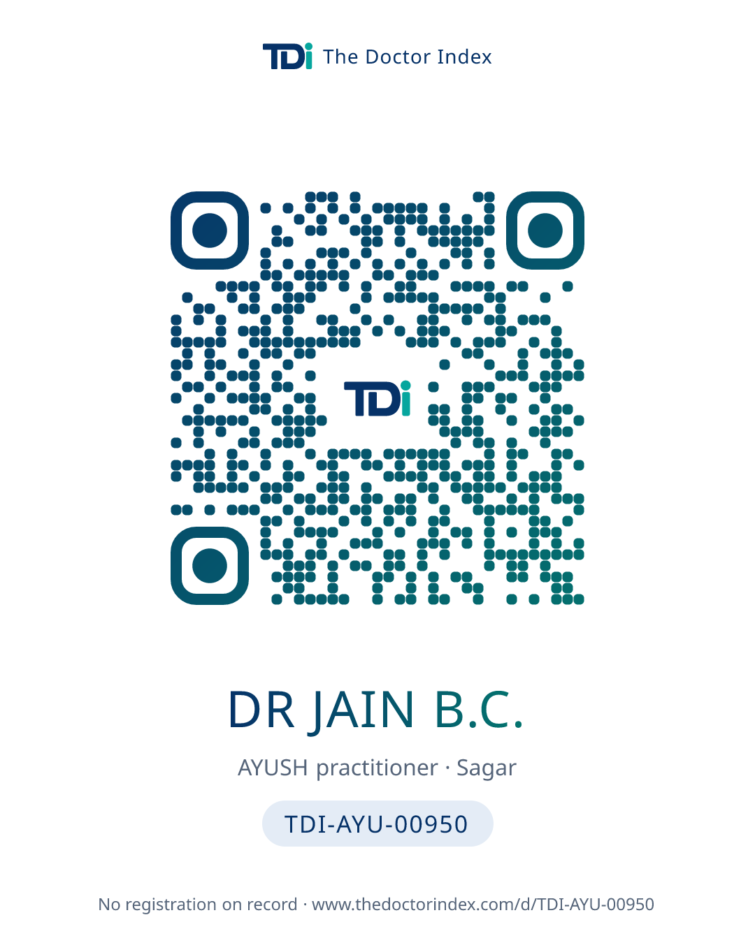 QR card for Dr Jain B.C., TDI-AYU-00950