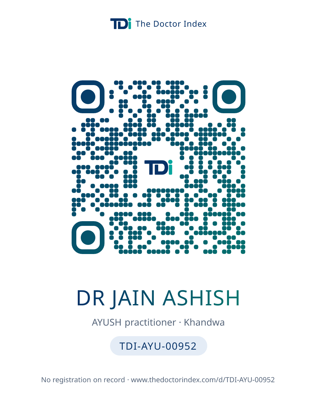 QR card for Dr Jain Ashish, TDI-AYU-00952