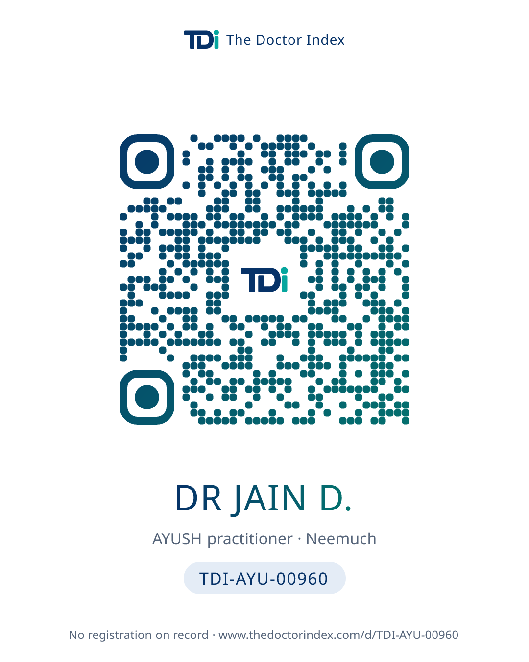 QR card for Dr Jain D., TDI-AYU-00960