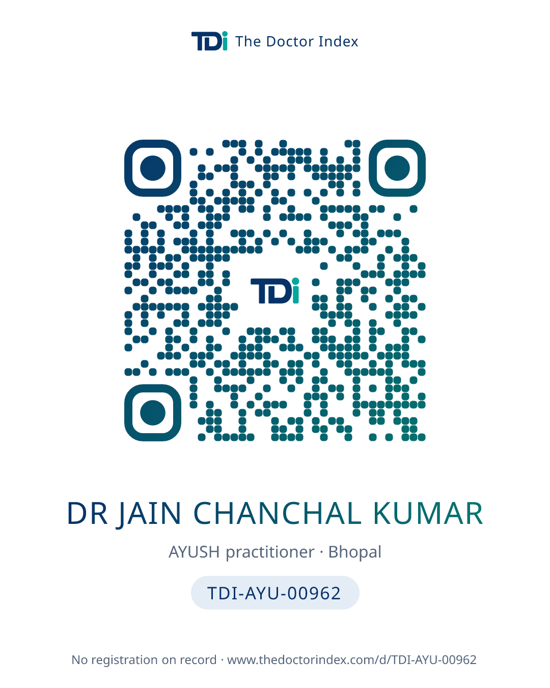 QR card for Dr Jain Chanchal Kumar, TDI-AYU-00962