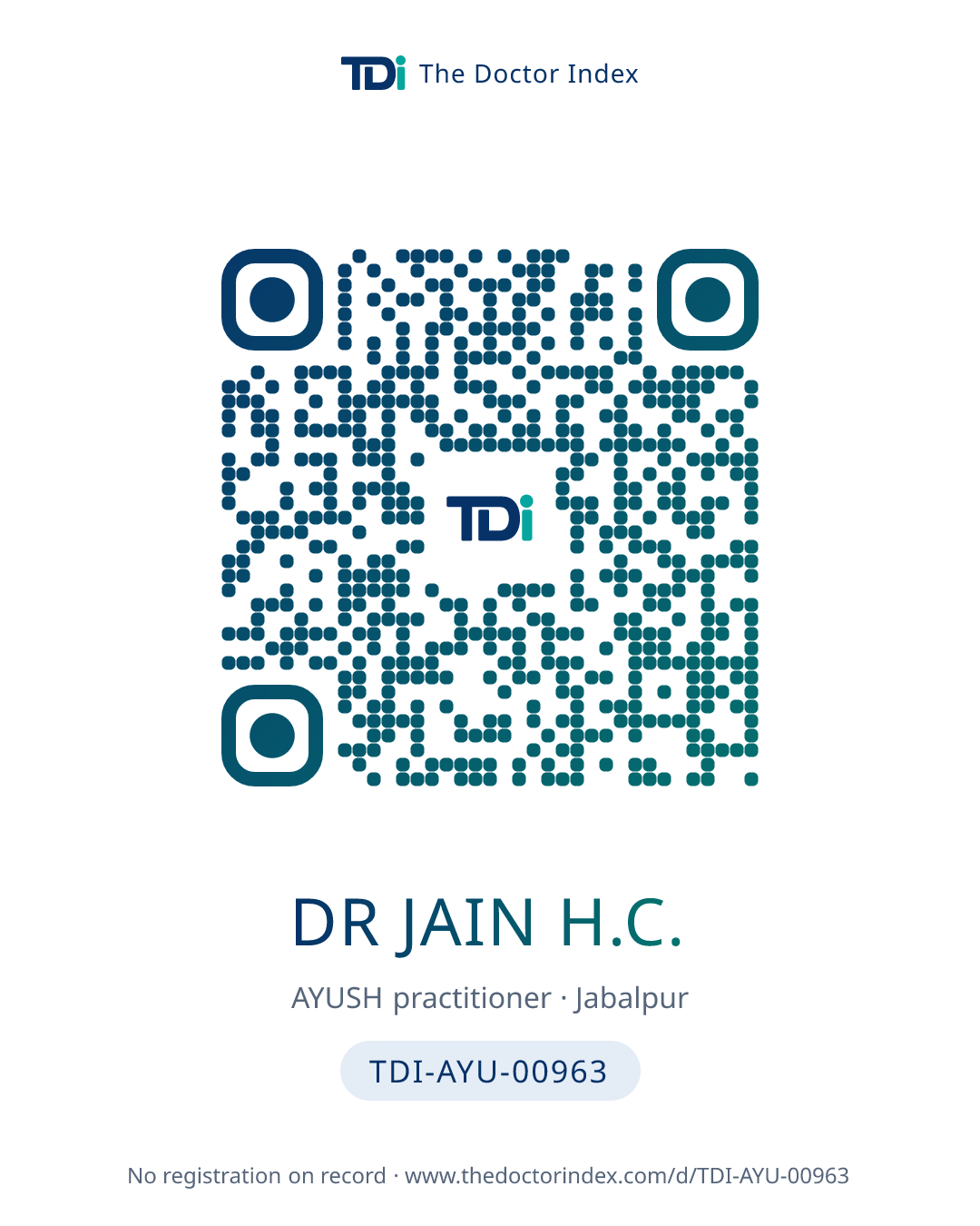 QR card for Dr Jain H.C., TDI-AYU-00963