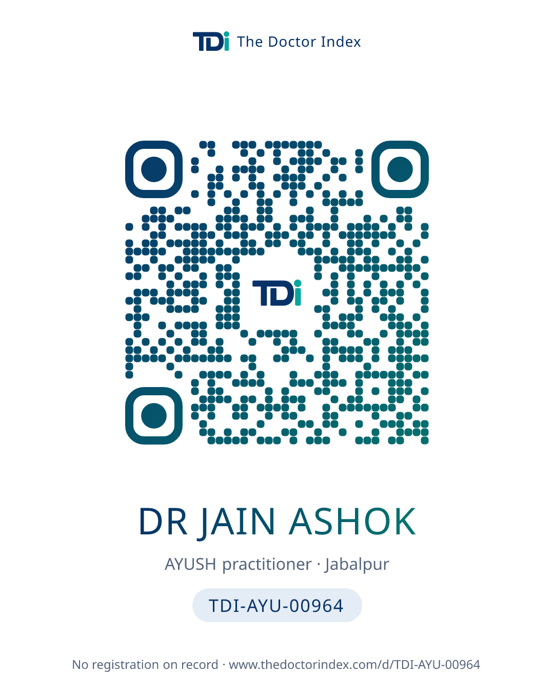 QR card for Dr Jain Ashok, TDI-AYU-00964