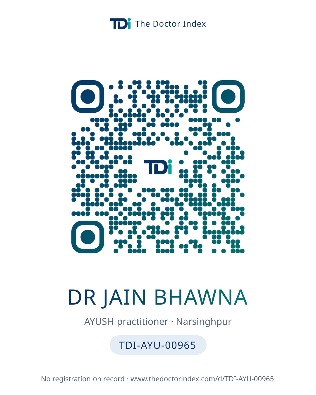 QR card for Dr Jain Bhawna, TDI-AYU-00965