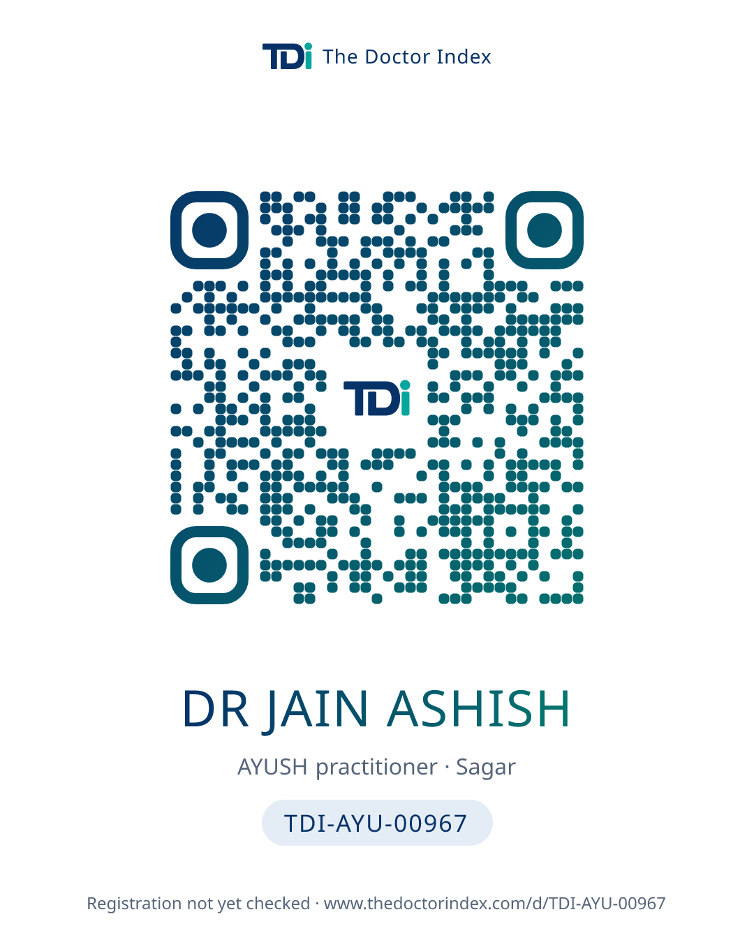 QR card for Dr Jain Ashish, TDI-AYU-00967