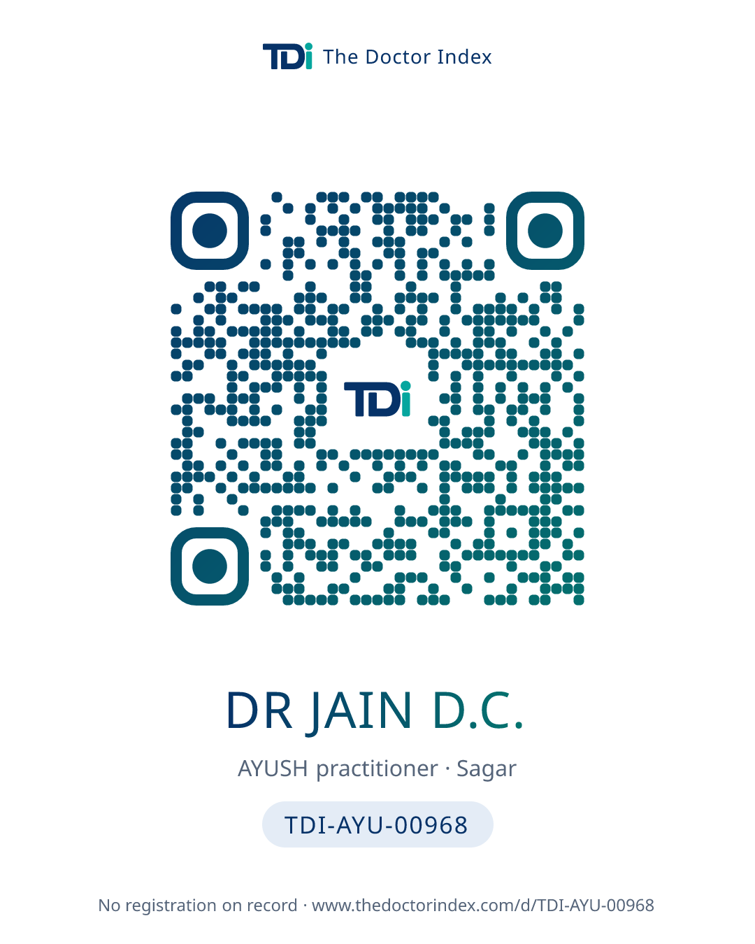 QR card for Dr Jain D.C., TDI-AYU-00968