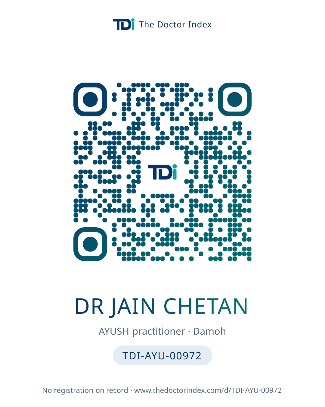 QR card for Dr Jain Chetan, TDI-AYU-00972
