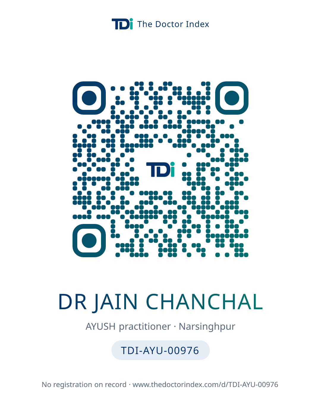 QR card for Dr Jain Chanchal, TDI-AYU-00976
