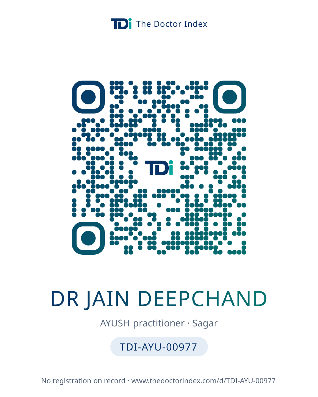 QR card for Dr Jain Deepchand, TDI-AYU-00977