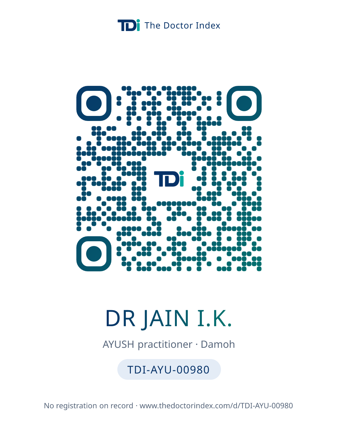QR card for Dr Jain I.K., TDI-AYU-00980