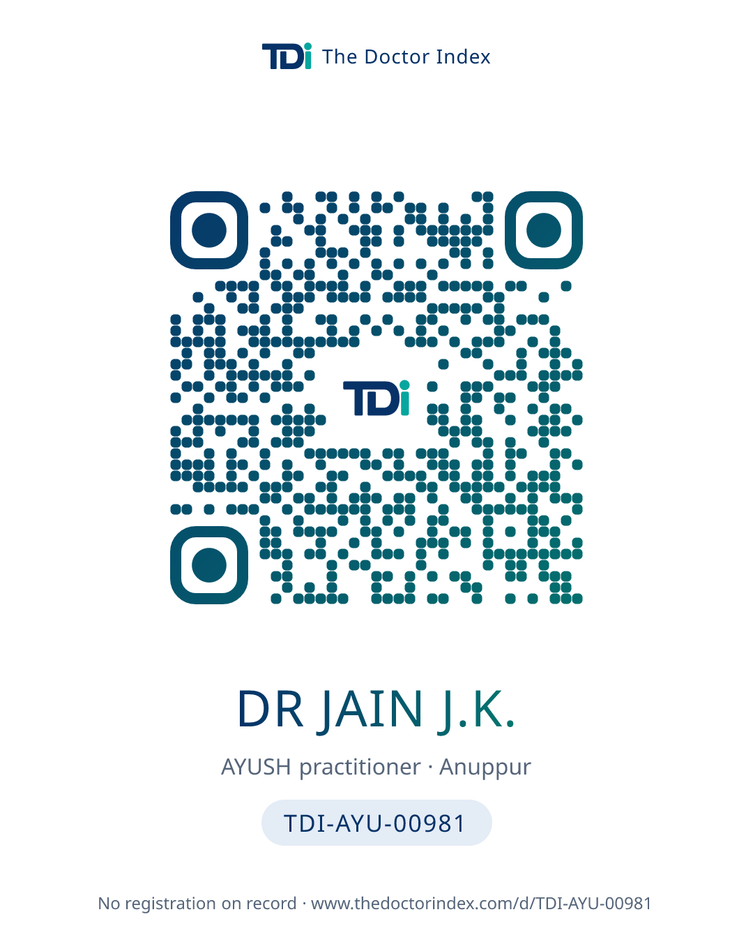 QR card for Dr Jain J.K., TDI-AYU-00981
