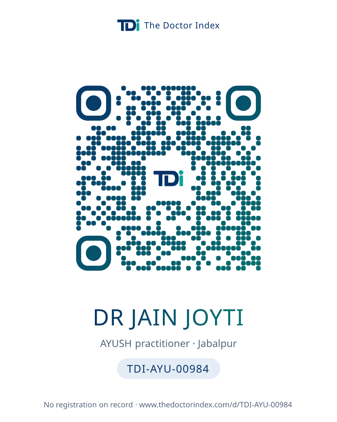 QR card for Dr Jain Joyti, TDI-AYU-00984