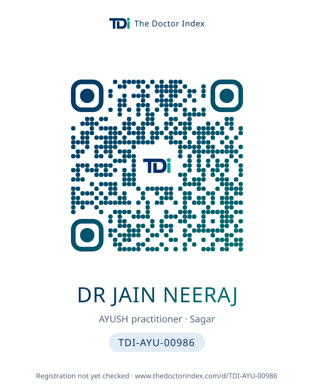 QR card for Dr Jain Neeraj, TDI-AYU-00986