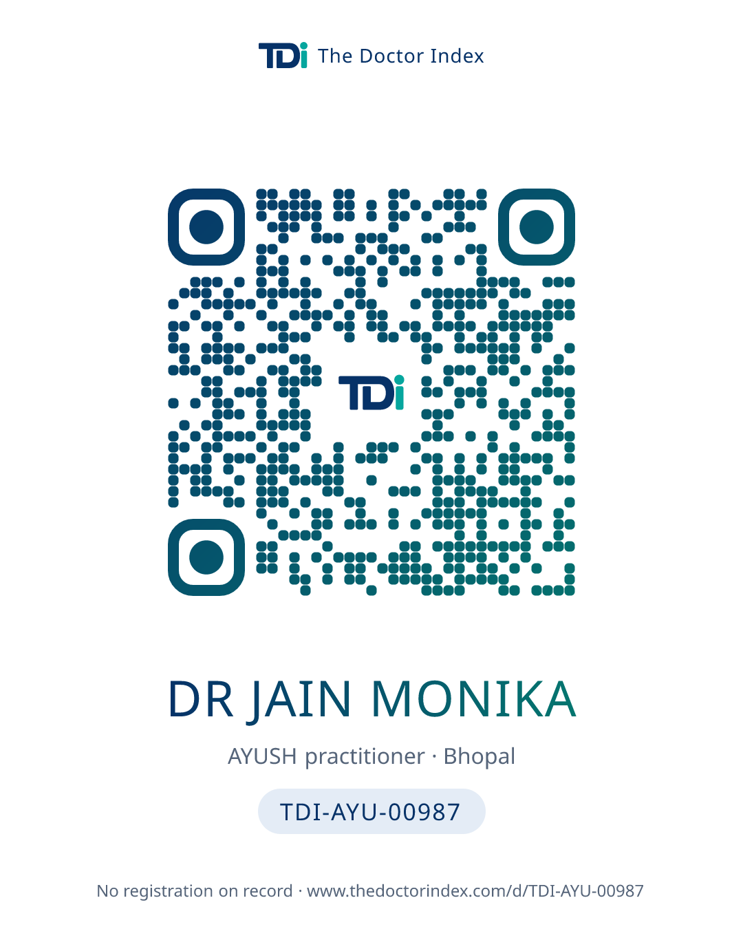 QR card for Dr Jain Monika, TDI-AYU-00987