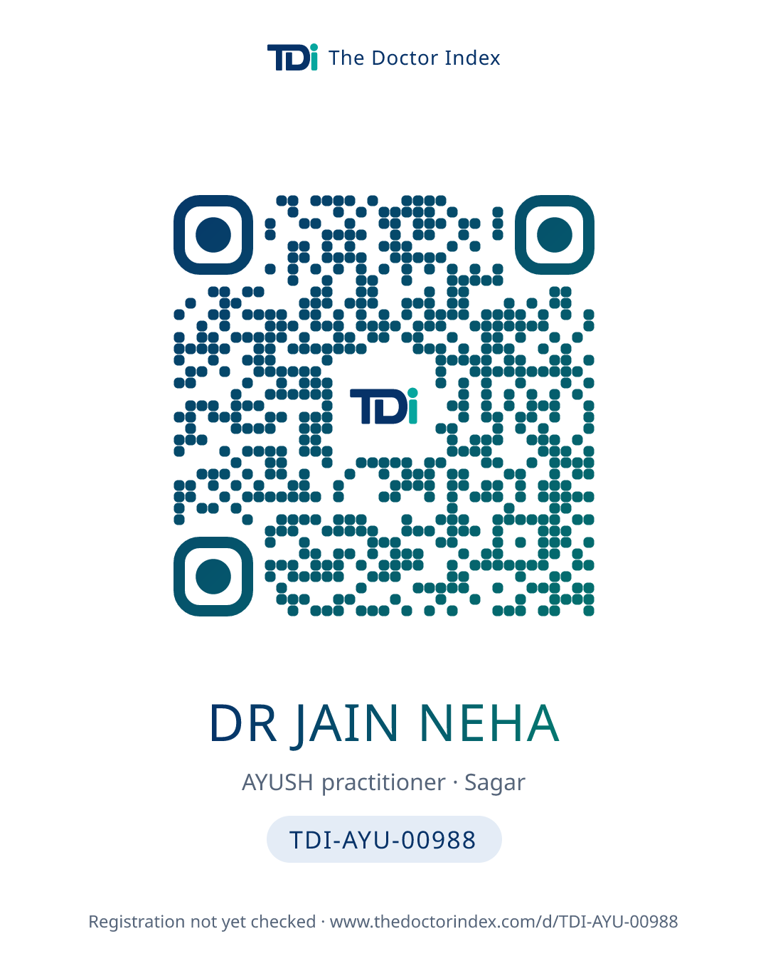 QR card for Dr Jain Neha, TDI-AYU-00988
