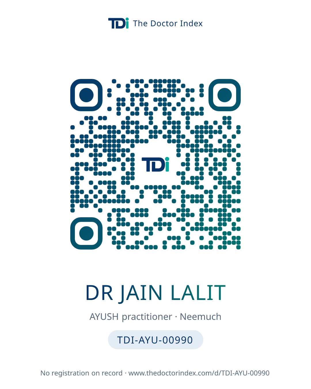 QR card for Dr Jain Lalit, TDI-AYU-00990