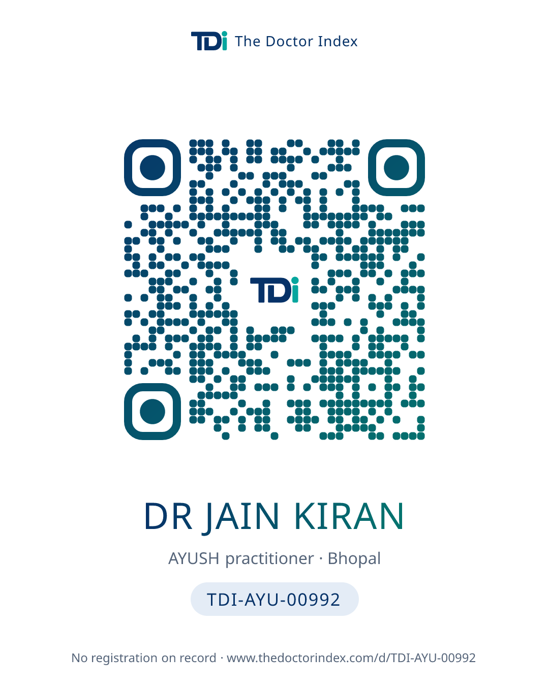 QR card for Dr Jain Kiran, TDI-AYU-00992