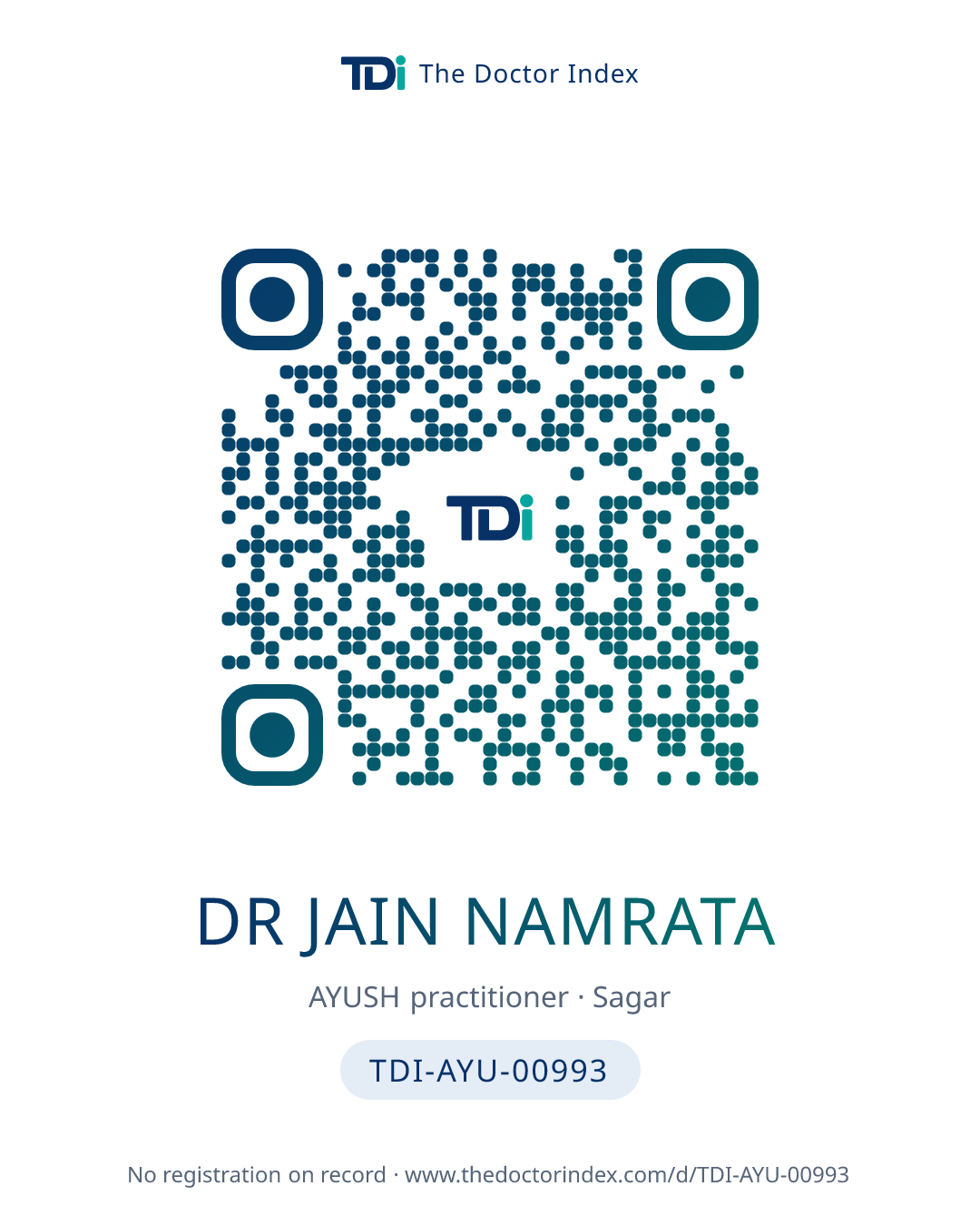 QR card for Dr Jain Namrata, TDI-AYU-00993