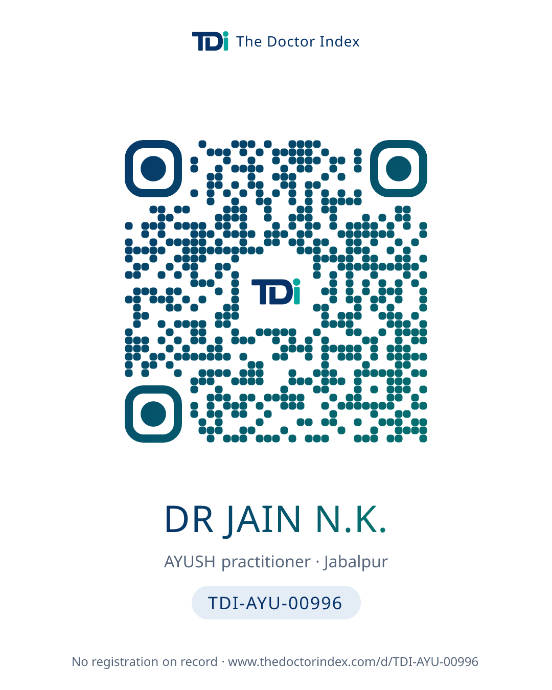 QR card for Dr Jain N.K., TDI-AYU-00996