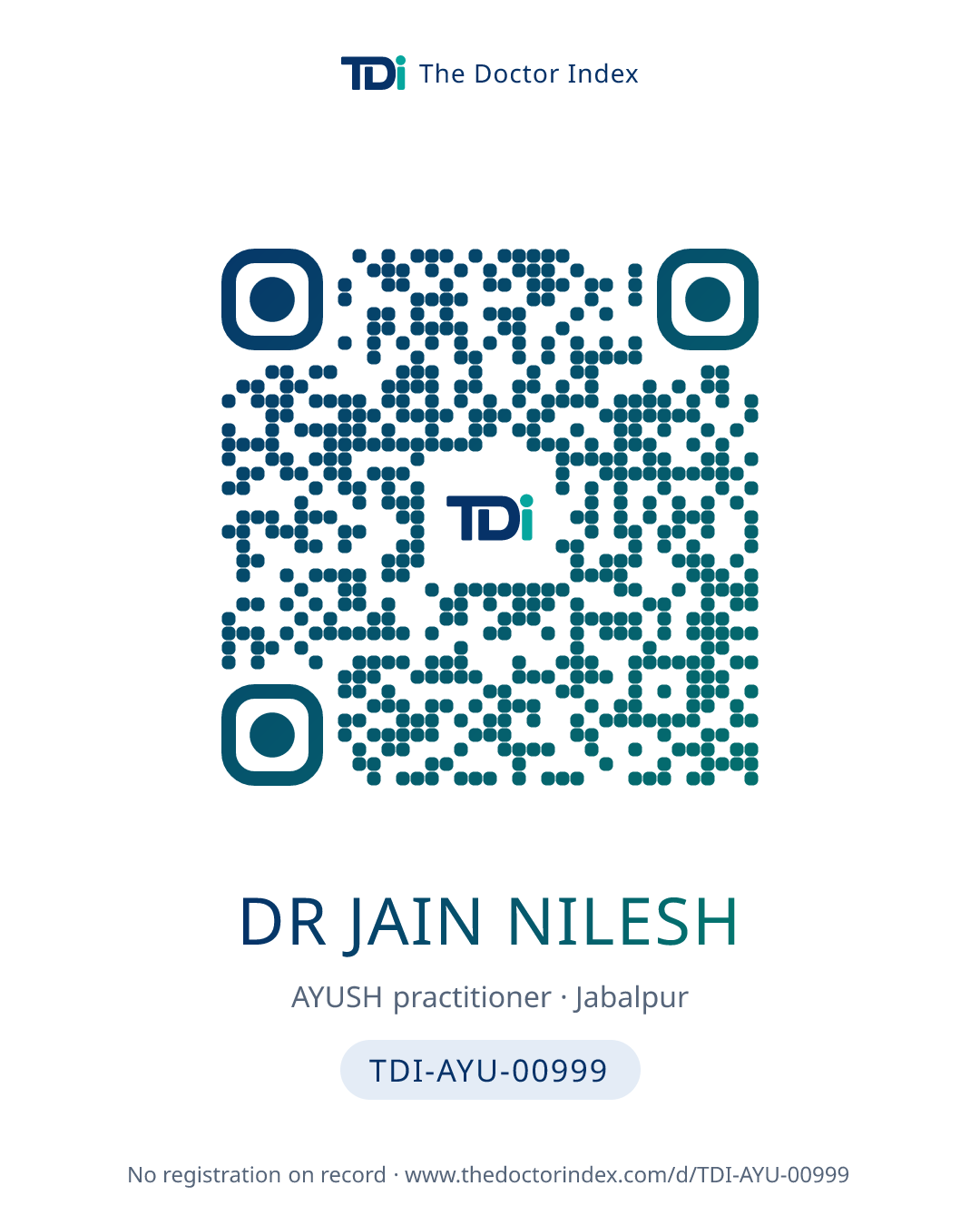 QR card for Dr Jain Nilesh, TDI-AYU-00999