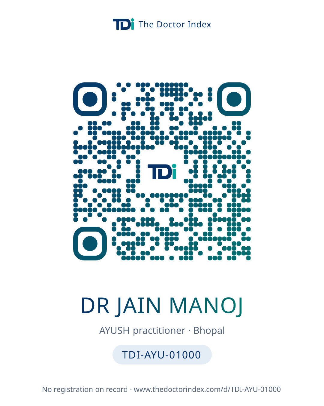 QR card for Dr Jain Manoj, TDI-AYU-01000
