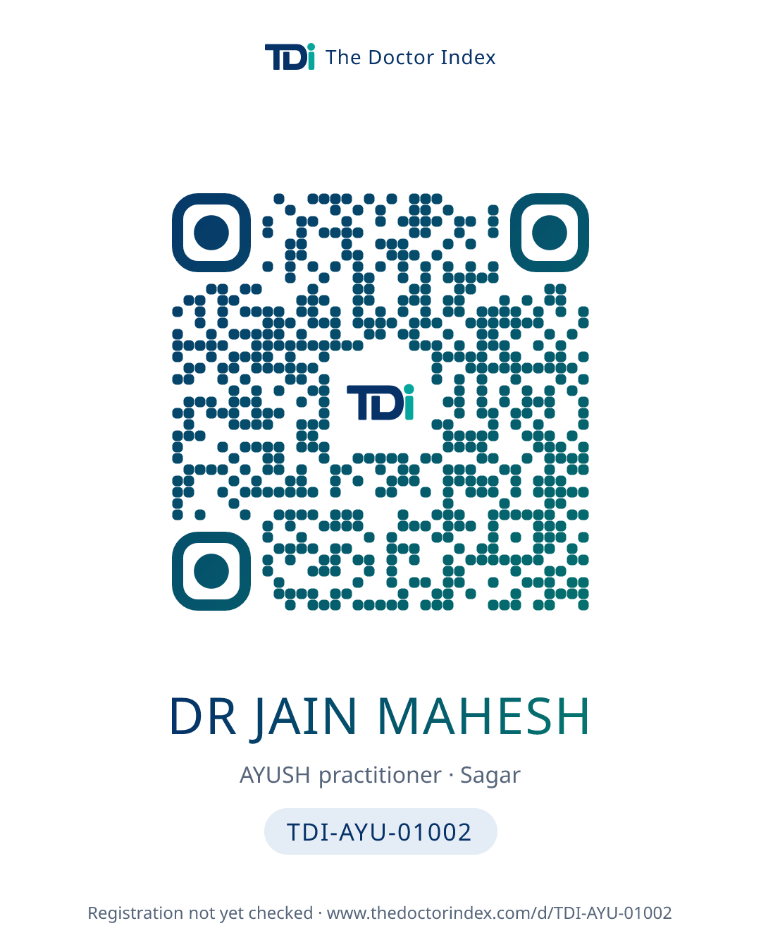 QR card for Dr Jain Mahesh, TDI-AYU-01002