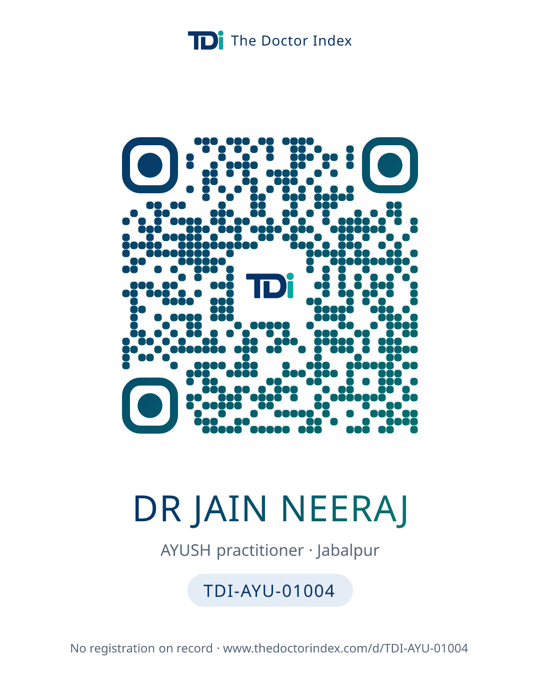 QR card for Dr Jain Neeraj, TDI-AYU-01004