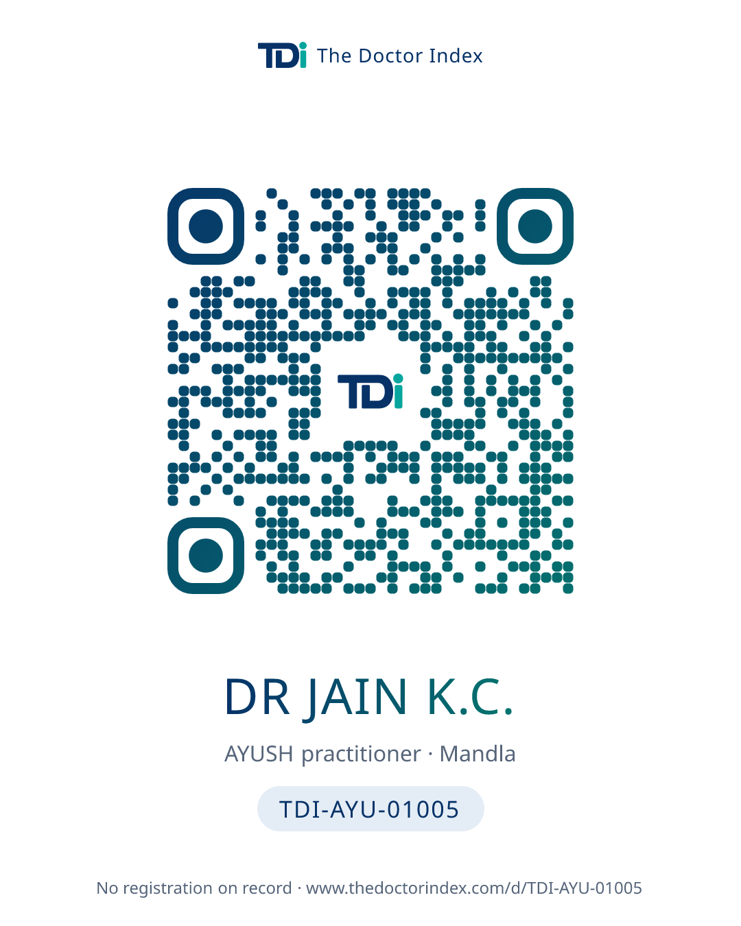 QR card for Dr Jain K.C., TDI-AYU-01005