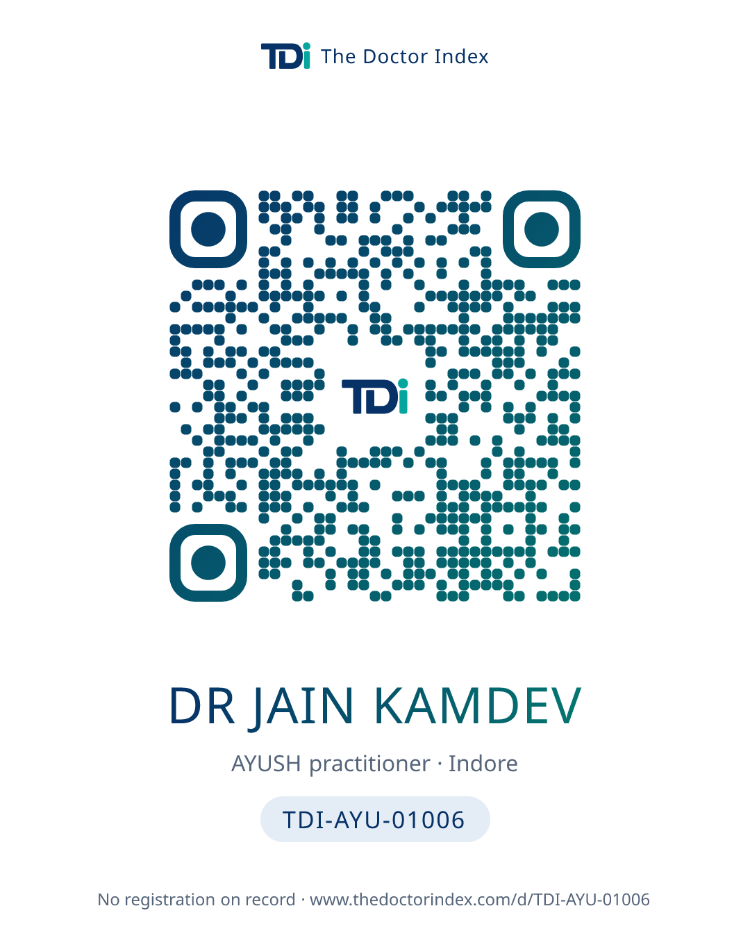 QR card for Dr Jain Kamdev, TDI-AYU-01006