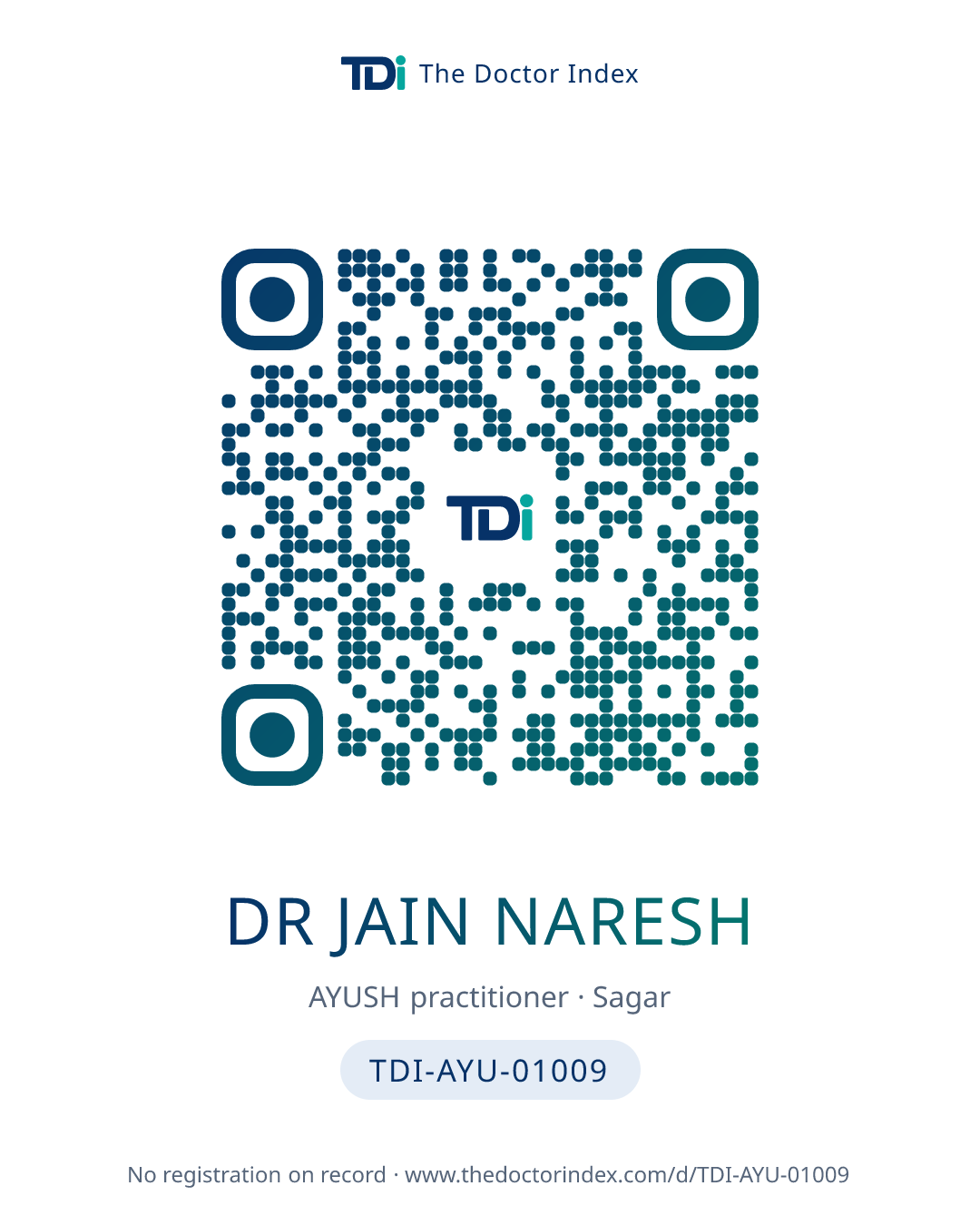 QR card for Dr Jain Naresh, TDI-AYU-01009