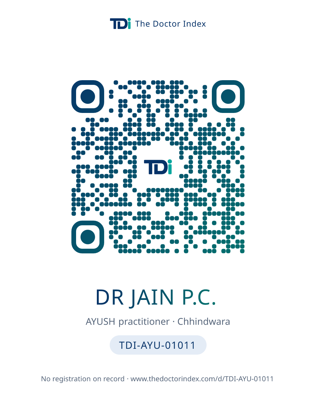 QR card for Dr Jain P.C., TDI-AYU-01011