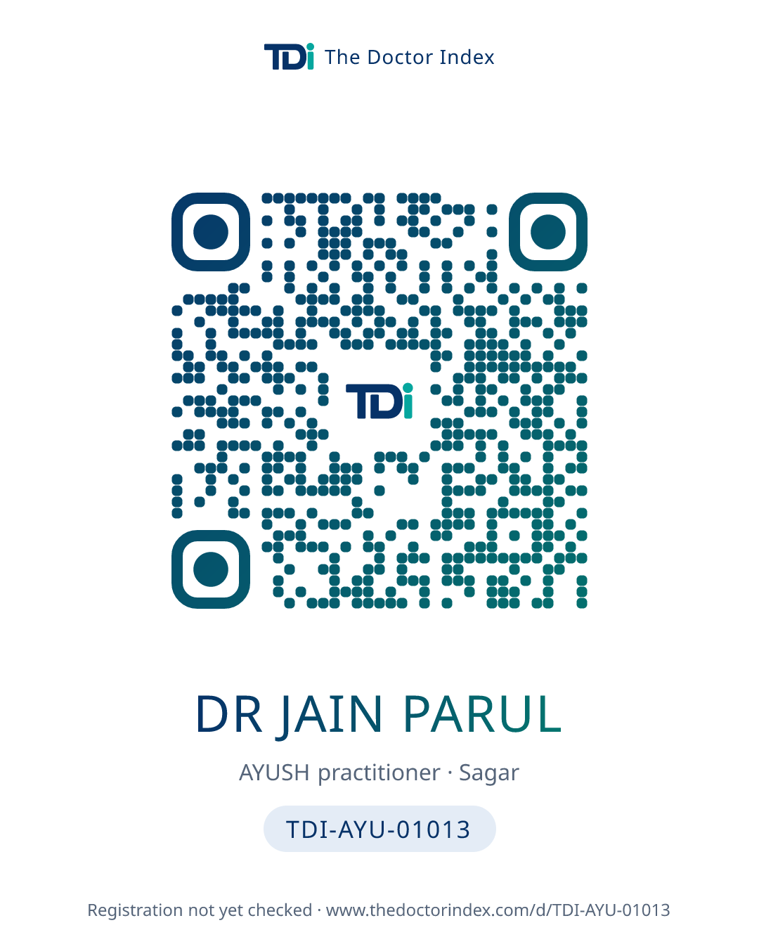 QR card for Dr Jain Parul, TDI-AYU-01013