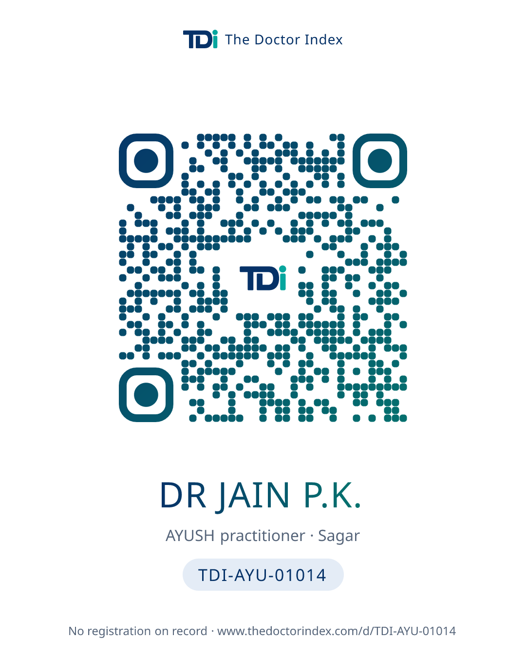 QR card for Dr Jain P.K., TDI-AYU-01014