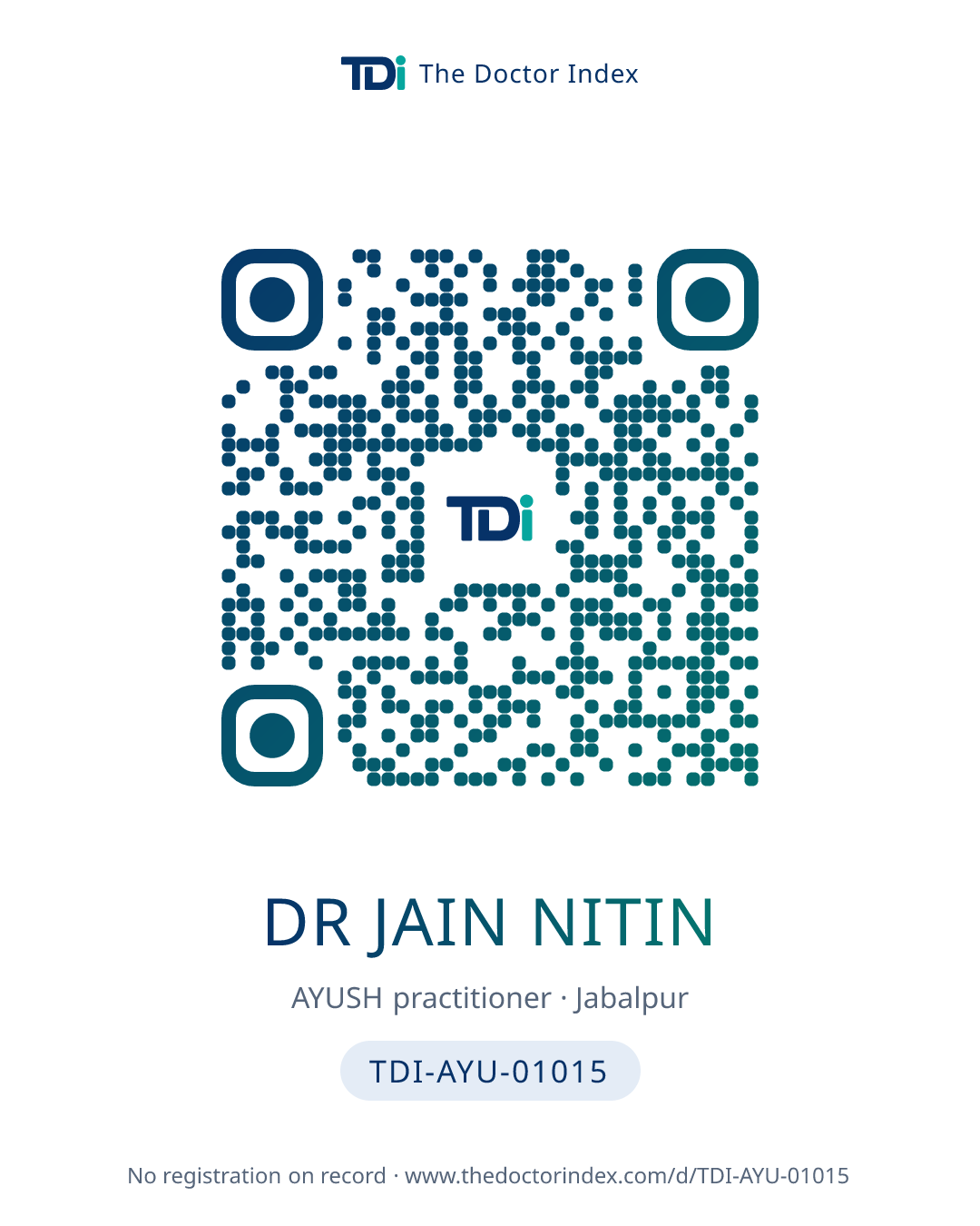 QR card for Dr Jain Nitin, TDI-AYU-01015