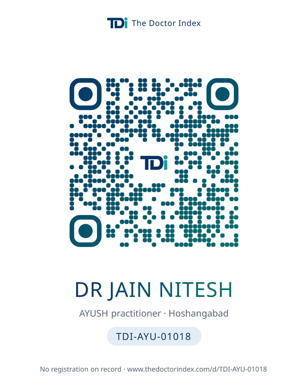 QR card for Dr Jain Nitesh, TDI-AYU-01018