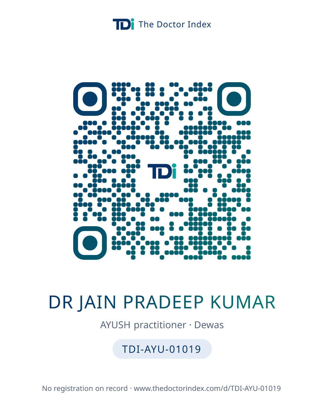 QR card for Dr Jain Pradeep Kumar, TDI-AYU-01019