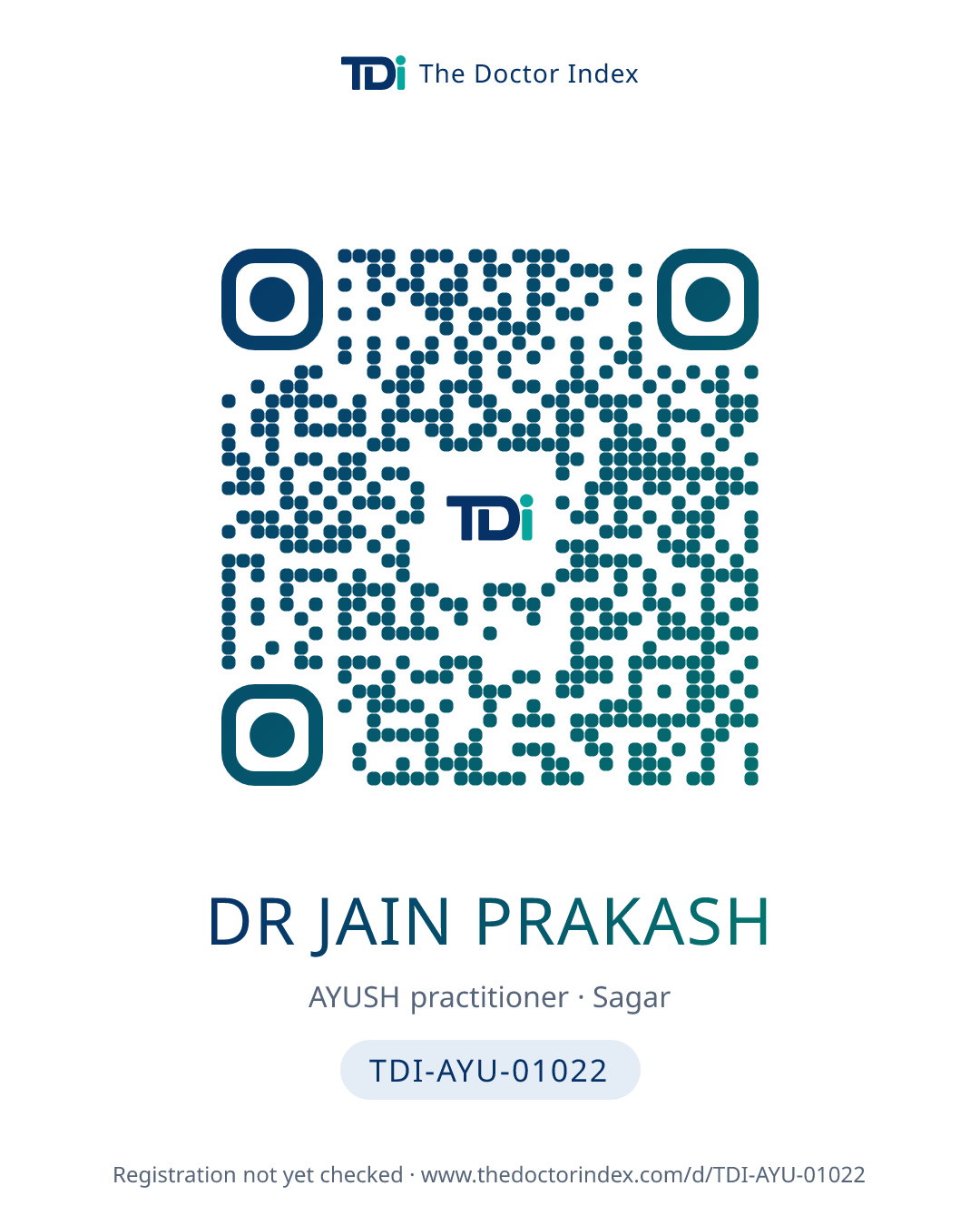 QR card for Dr Jain Prakash, TDI-AYU-01022