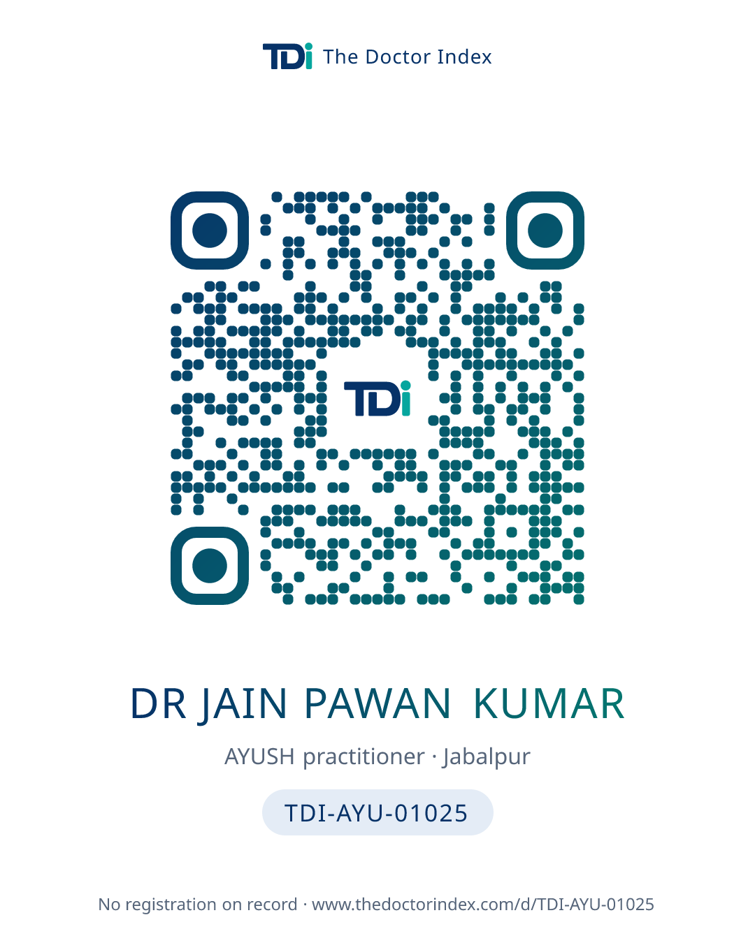 QR card for Dr Jain Pawan Kumar, TDI-AYU-01025