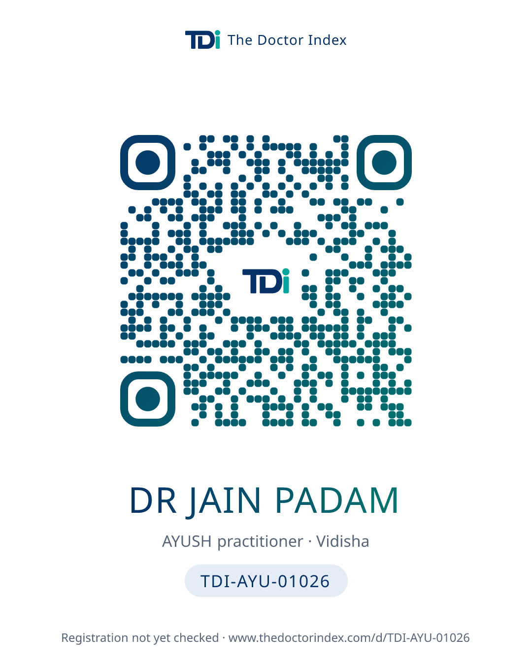 QR card for Dr Jain Padam, TDI-AYU-01026