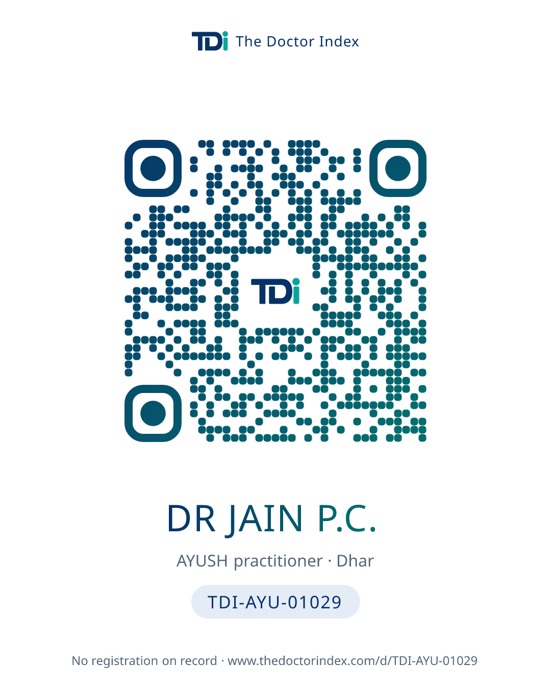 QR card for Dr Jain P.C., TDI-AYU-01029
