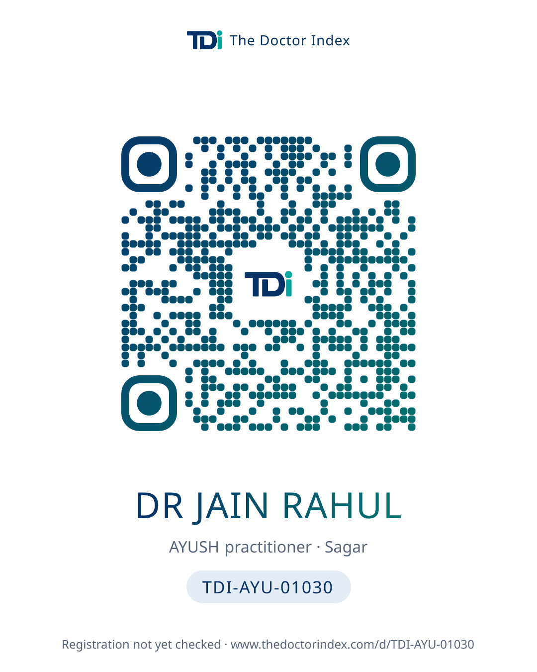 QR card for Dr Jain Rahul, TDI-AYU-01030