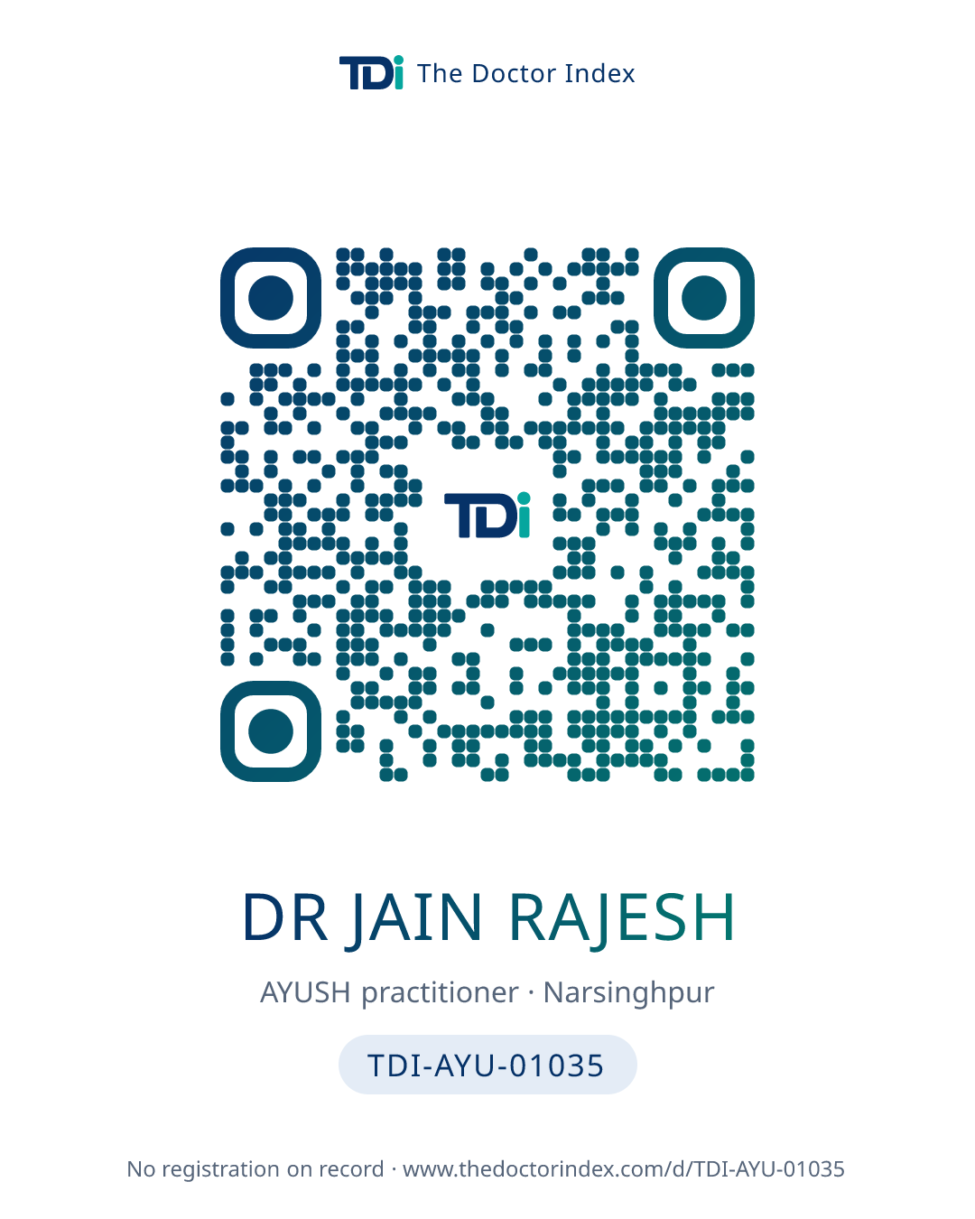 QR card for Dr Jain Rajesh, TDI-AYU-01035