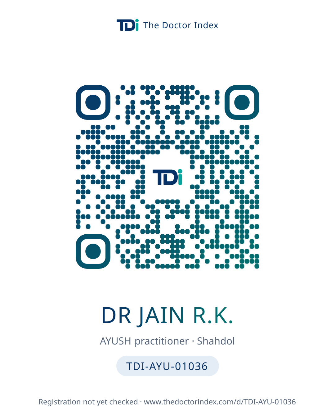 QR card for Dr Jain R.K., TDI-AYU-01036
