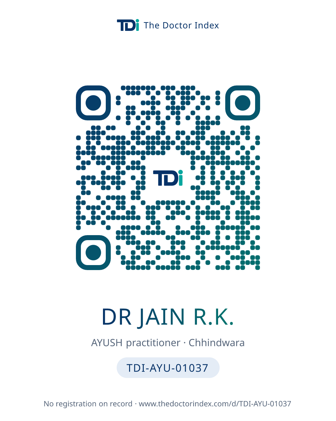 QR card for Dr Jain R.K., TDI-AYU-01037