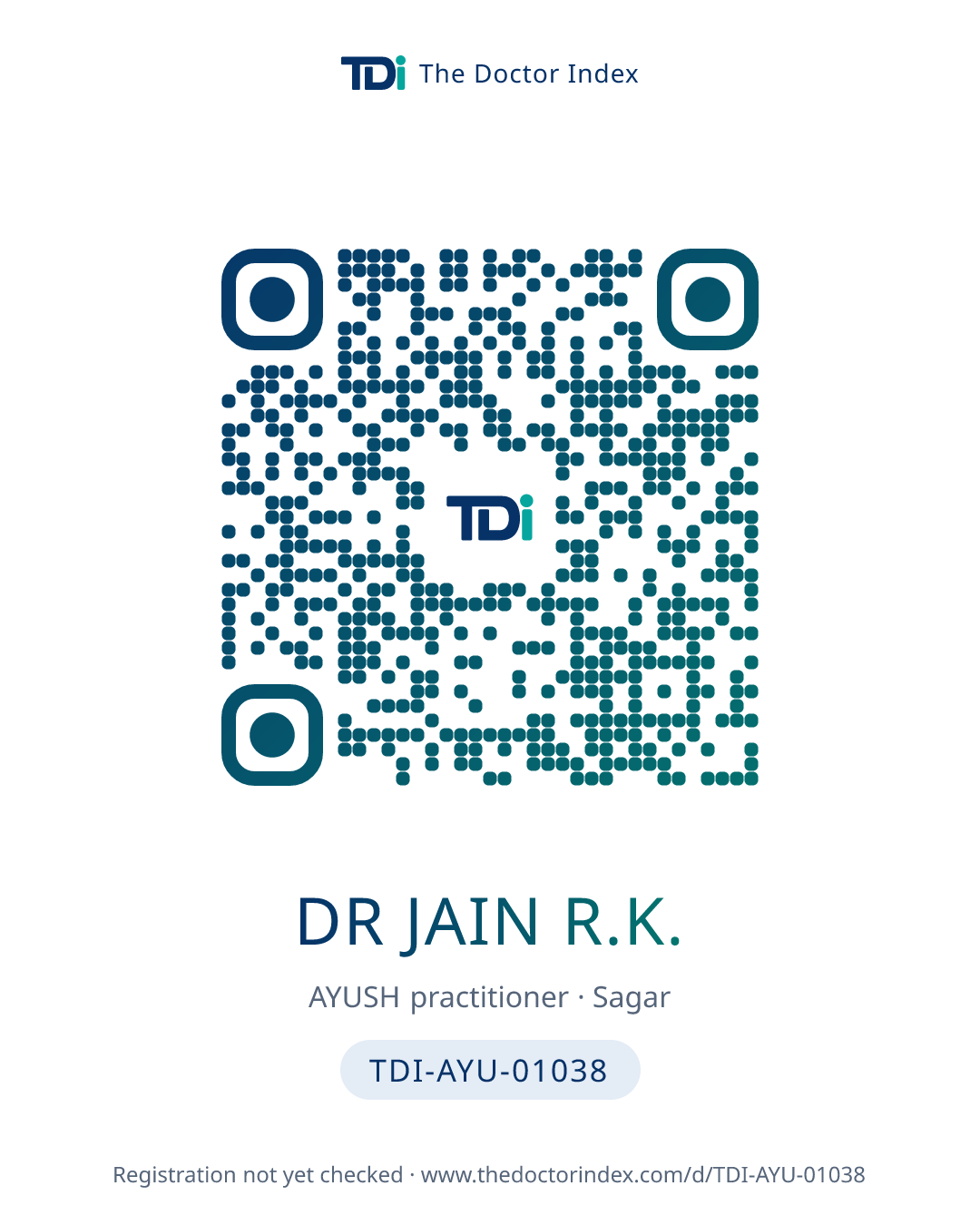 QR card for Dr Jain R.K., TDI-AYU-01038