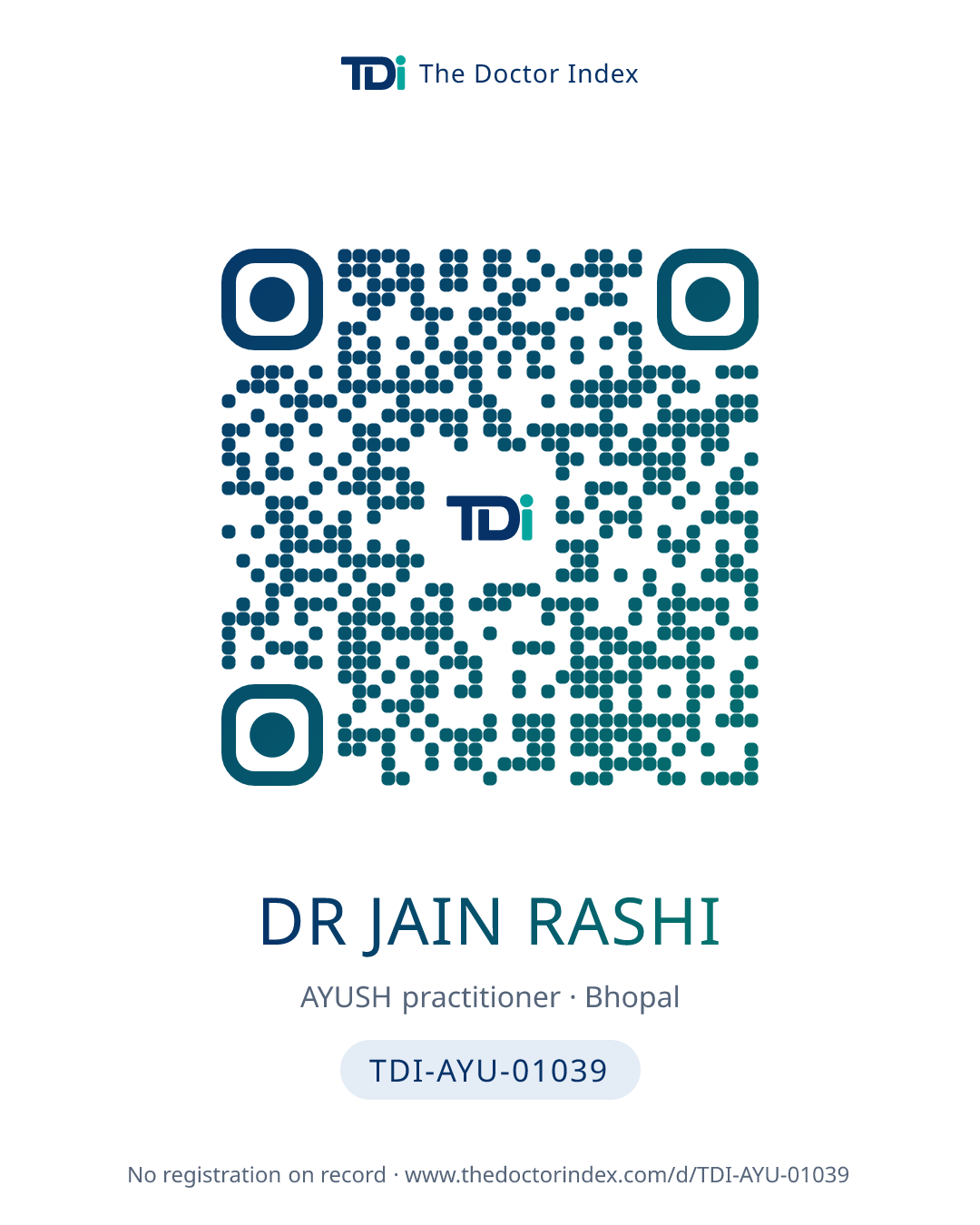 QR card for Dr Jain Rashi, TDI-AYU-01039