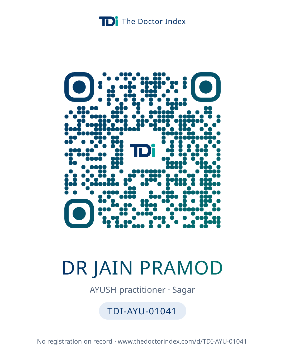 QR card for Dr Jain Pramod, TDI-AYU-01041