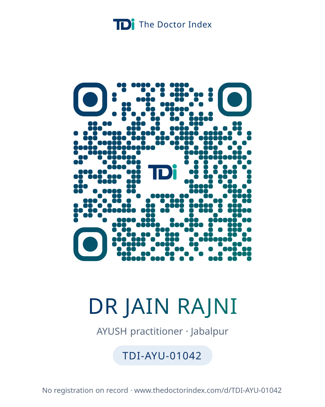 QR card for Dr Jain Rajni, TDI-AYU-01042