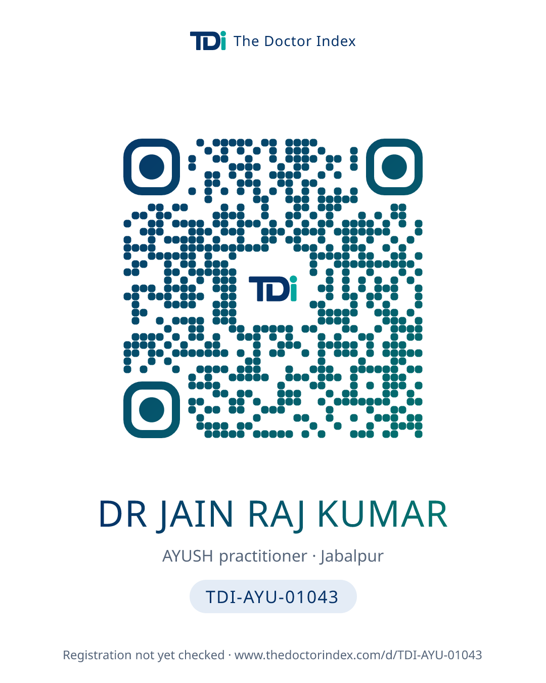 QR card for Dr Jain Raj Kumar, TDI-AYU-01043