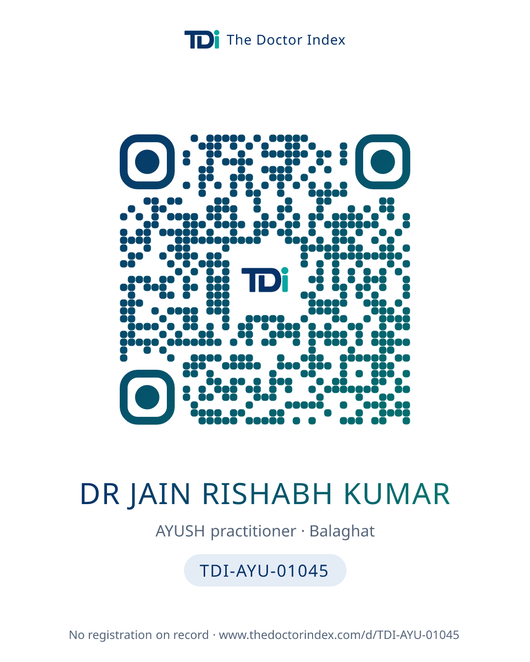 QR card for Dr Jain Rishabh Kumar, TDI-AYU-01045